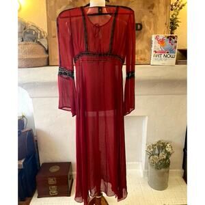 Vintage Y2K 100% Silk Maxi Dress by TREE, Handkerchief Hem S/M